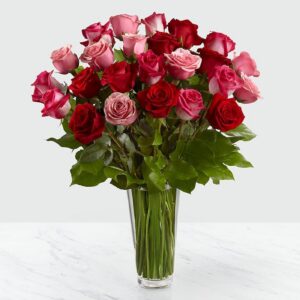 Red and Pink Roses in Vase